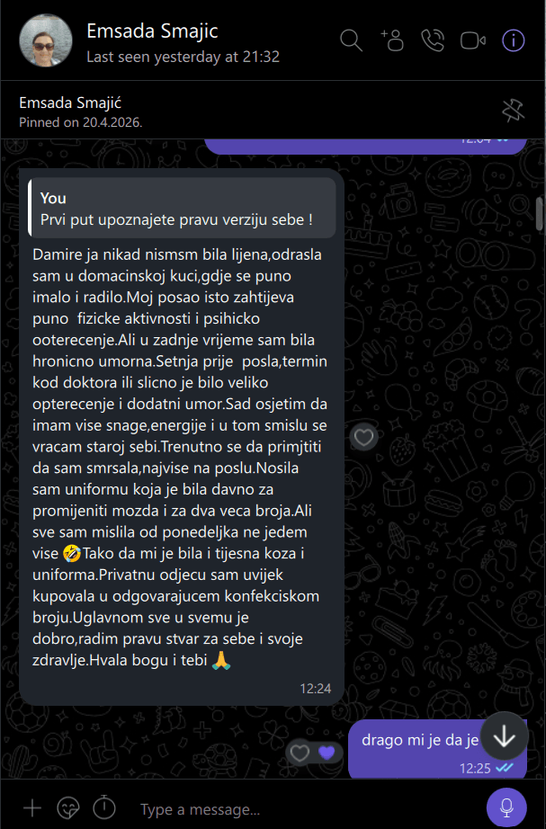 Snimak poruke Emsade Smajić: bila je hronično umorna, sada ima više snage i energije, a uniforma joj je bila dva broja veća.