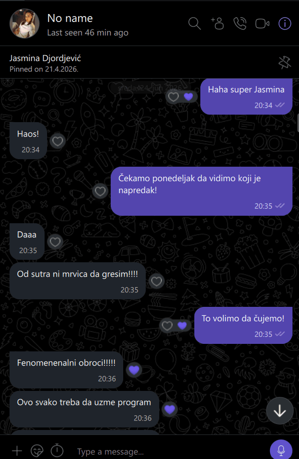Snimak poruke Jasmine Đorđević: fenomenalni obroci i preporuka da svako uzme program.
