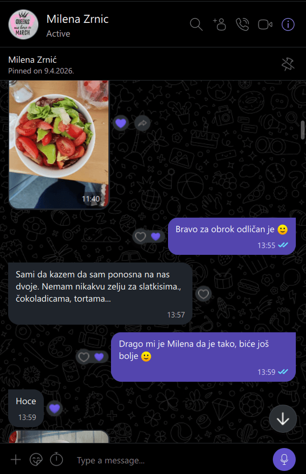 Snimak poruke Milene Zrnić: ponosna je na sebe i nema nikakvu želju za slatkišima, čokoladicama i tortama.